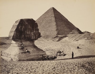 De Sfinx, de Grote Piramide en twee kleinere Piramides, Gizeh, Egypte door Francis Bedford